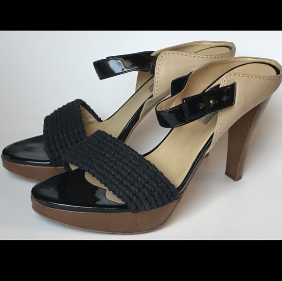 STELLA McCARTNEY Raffia Wood Platform Heels 10 - Picture 1 of 8
